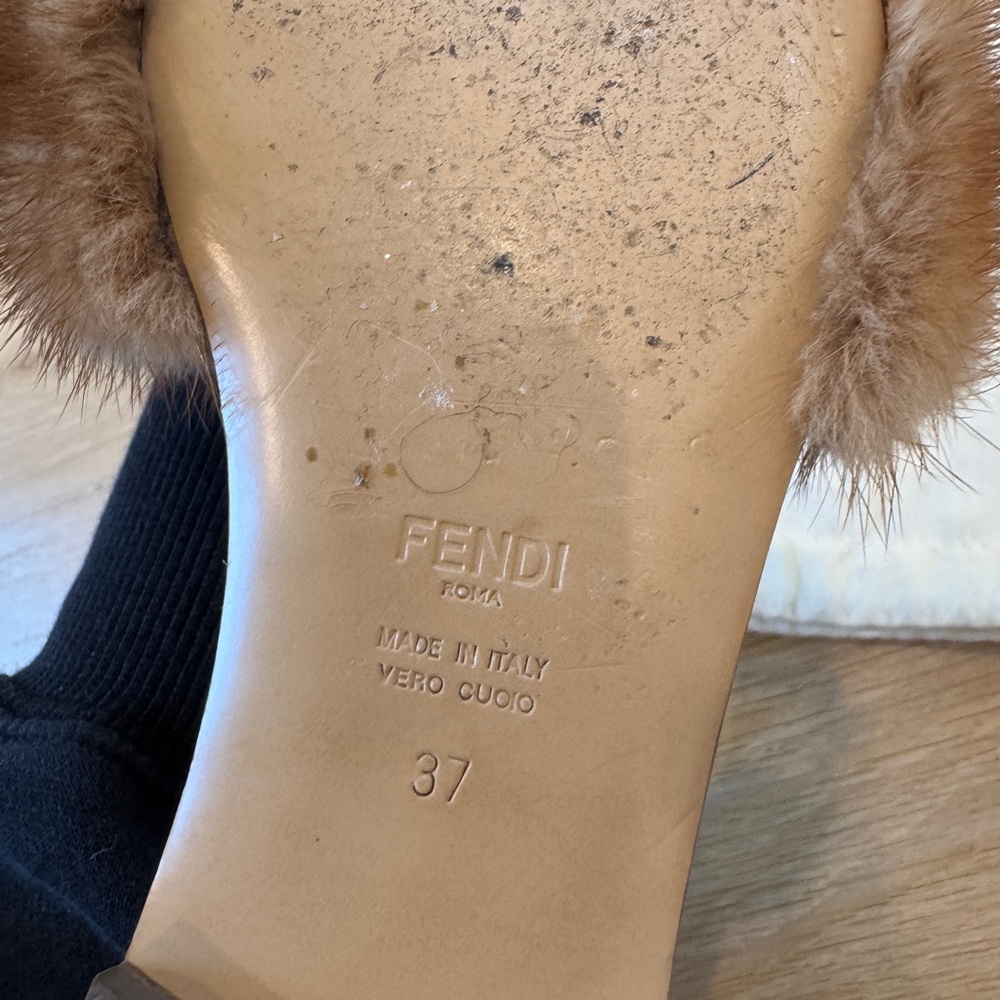 Fendi Brown Baguette Mink Fur Slide Sandals size 37 - Picture 6 of 7